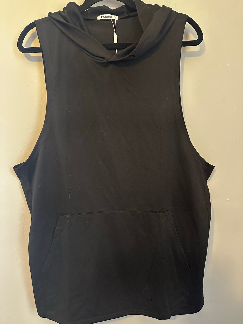 COOFANDY Black Sleeveless Hoodie XL Y2K Streetwear Tank Top